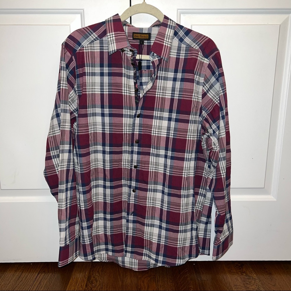 Lenor Ramano Navy Burgundy Plaid Button Down